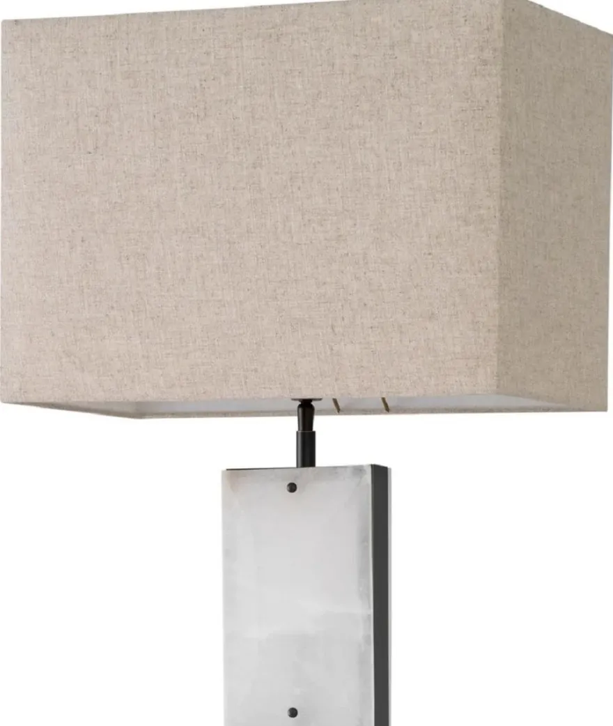 Casa Padrino Luxus Tischleuchte Alabaster / Bronze / Beige 50 x 29 x H. 95 cm - Schreibtischleuchte mit rechteckigem Lampenschirm - Luxus Tischleuchten - Luxus Schreibtischleuchten