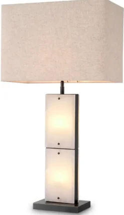 Casa Padrino Luxus Tischleuchte Alabaster / Bronze / Beige 50 x 29 x H. 95 cm - Schreibtischleuchte mit rechteckigem Lampenschirm - Luxus Tischleuchten - Luxus Schreibtischleuchten