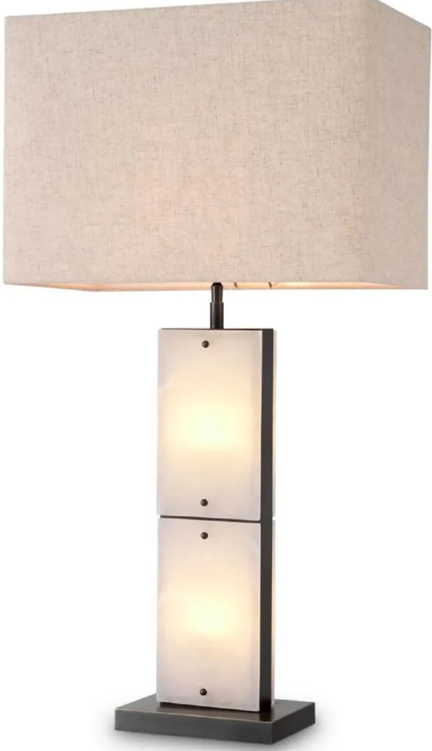 Casa Padrino Luxus Tischleuchte Alabaster / Bronze / Beige 50 x 29 x H. 95 cm - Schreibtischleuchte mit rechteckigem Lampenschirm - Luxus Tischleuchten - Luxus Schreibtischleuchten