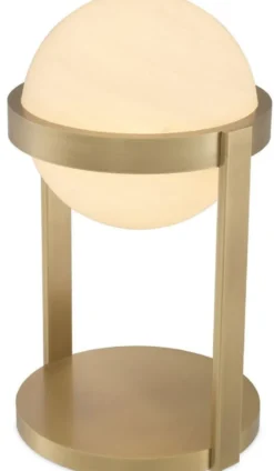 Casa Padrino Luxus Tischleuchte Antik Messingfarben / Weiß Ø 22 x H. 38 cm - Schreibtischleuchte mit rundem Glas Lampenschirm - Luxus Leuchten