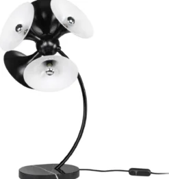 Casa Padrino Luxus Tischleuchte Schwarz / Weiß 41 x 41 x H. 77 cm - Schreibtischlampe - Aluminium Lampe mit Marmorfuß - Wohnzimmer Lampe - Büro Lampe