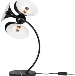 Casa Padrino Luxus Tischleuchte Schwarz / Weiß 41 x 41 x H. 77 cm - Schreibtischlampe - Aluminium Lampe mit Marmorfuß - Wohnzimmer Lampe - Büro Lampe
