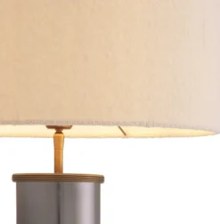 Casa Padrino Luxus Tischleuchte Vintage Messing / Schwarz Nickel / Creme Ø 45 x H. 76 cm - Runde Schreibtischleuchte - Luxus Tischleuchten - Luxus Möbel - Luxus Qualität