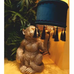 Casa Padrino Luxus Tischleuchte Affe Gold / Blau / Grün H. 50 cm - Luxus Leuchten