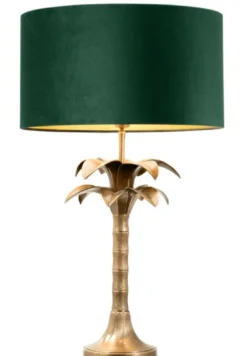 Casa Padrino Luxus Tischleuchte Vintage Messingfarben / Grün Ø 45 x H. 76 cm - Wohnzimmerlampe im Palmen Design