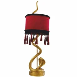 Casa Padrino Luxus Tischleuchte Schlange Gold / Bordeauxrot / Schwarz H. 80 cm - Luxus Leuchten