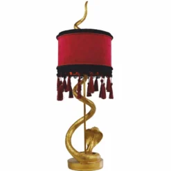 Casa Padrino Luxus Tischleuchte Schlange Gold / Bordeauxrot / Schwarz H. 80 cm - Luxus Leuchten