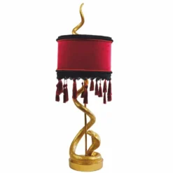 Casa Padrino Luxus Tischleuchte Schlange Gold / Bordeauxrot / Schwarz H. 80 cm - Luxus Leuchten