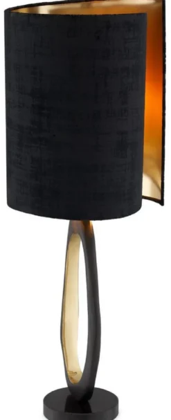 Casa Padrino Luxus Tischleuchte Schwarz / Messingfarben / Gold Ø 32 x H. 85 cm - Moderne Schreibtischleuchte mit Granitsockel - Luxus Leuchten