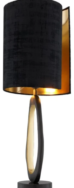 Casa Padrino Luxus Tischleuchte Schwarz / Messingfarben / Gold Ø 32 x H. 85 cm - Moderne Schreibtischleuchte mit Granitsockel - Luxus Leuchten
