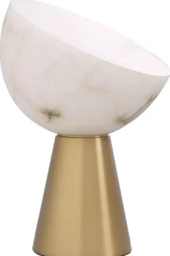 Casa Padrino Luxus Tischleuchte Antik Messing / Alabaster Ø 30 x H. 45 cm - Runde Metall Schreibtschleuchte mit Alabaster Lampenschirmen - Luxus Leuchten - Luxus Möbel - Luxus Interior