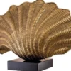 Casa Padrino Luxus Tischleuchte in Muschelform mit Granitsockel Vintage Messing / Schwarz 51 x 16 x H. 33,5 cm - Luxus Qualität