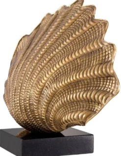 Casa Padrino Luxus Tischleuchte in Muschelform mit Granitsockel Vintage Messing / Schwarz 51 x 16 x H. 33,5 cm - Luxus Qualität