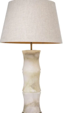 Casa Padrino Luxus Tischleuchte Alabaster / Antik Messing / Beige Ø 38 x H. 88 cm - Moderne Alabaster Schreibtschleuchte in Bambus Optik - Luxus Kollektion