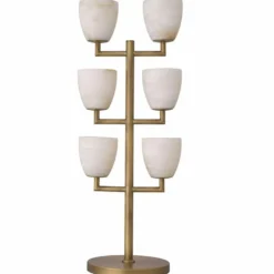 Casa Padrino Luxus Tischleuchte Messing / Alabaster H. 81 cm - Luxus Leuchten