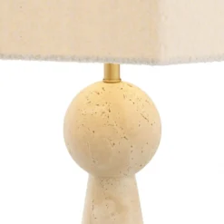 Casa Padrino Luxus Tischleuchte Beige / Antik Messing / Creme 40 x 40 x H. 78,5 cm - Travertin Schreibtischleuchte mit sechseckigem Lampenschirm - Luxus Tischleuchten - Luxus Schreibtischleuchten