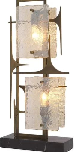 Casa Padrino Luxus Tischleuchte Antik Messing / Schwarz 32,5 x 15 x H. 72 cm - Elegante Schreibtischleuchte mit Marmorsockel und Glas Lampenschirmen - Luxus Leuchten - Luxus Möbel - Luxus Interior