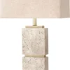 Casa Padrino Luxus Tischleuchte Beige / Antik Messing 40 x 22 x H. 70,5 cm - Travertin Schreibtischleuchte mit rechteckigem Lampenschirm - Luxus Tischleuchten - Luxus Schreibtischleuchten