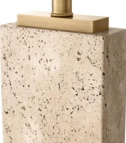 Casa Padrino Luxus Tischleuchte Beige / Antik Messing 40 x 22 x H. 70,5 cm - Travertin Schreibtischleuchte mit rechteckigem Lampenschirm - Luxus Tischleuchten - Luxus Schreibtischleuchten