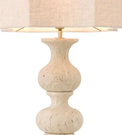 Casa Padrino Luxus Tischleuchte Beige / Antik Messing 40,5 x 40,5 x H. 116,5 cm - Travertin Schreibtischleuchte mit Lampenschirm - Luxus Tischleuchten - Luxus Qualität