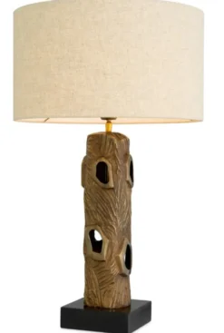 Casa Padrino Luxus Tischleuchte im Vintage Messing Look / Sockel aus schwarzem Granit Ø 45 cm x H. 74,5 cm