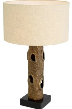 Casa Padrino Luxus Tischleuchte im Vintage Messing Look / Sockel aus schwarzem Granit Ø 45 cm x H. 74,5 cm