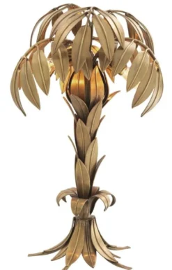 Casa Padrino Luxus Tischleuchte Vintage Messingfarben Ø 38 x H. 66,5 cm - Designer Wohnzimmerlampe im Palmen Design