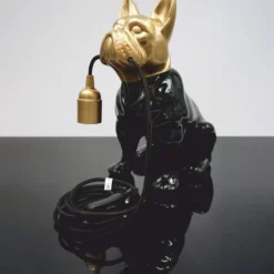 Casa Padrino Luxus Tischleuchte Bulldogge Schwarz / Gold H. 30 cm - Deko Leuchten