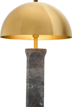 Casa Padrino Luxus Tischleuchte Grau / Antik Messingfarben Ø 50 x H. 76 cm - Moderne Marmor Schreibtischleuchte mit rundem Metall Lampenschirm - Luxus Leuchten