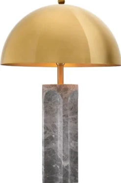 Casa Padrino Luxus Tischleuchte Grau / Antik Messingfarben Ø 50 x H. 76 cm - Moderne Marmor Schreibtischleuchte mit rundem Metall Lampenschirm - Luxus Leuchten
