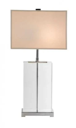 Casa Padrino Luxus Tischleuchte aus Nickel und Kristallglas, Durchmesser 16 cm, Höhe 51 cm, Lampenschirm Weiß