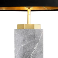 Casa Padrino Luxus Tischleuchte Grau / Antik Messing / Schwarz Ø 40 x H. 75 cm - Marmor Schreibtischleuchte mit rundem Samt Lampenschirm - Luxus Tischleuchten - Luxus Schreibtischleuchten