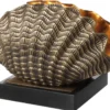 Casa Padrino Luxus Tischleuchte in Muschelform Vintage Messing / Schwarz 33 x 21 x H. 22 cm - Tischlampe mit Granitsockel