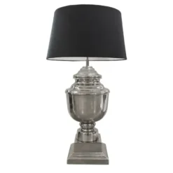 Casa Padrino Luxus Tischleuchte Silber / Schwarz Ø 34 x H. 66 cm - Aluminium Pokal Tischleuchte mit Lampenschirm