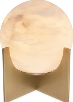 Casa Padrino Luxus Tischleuchte Antik Messing / Alabaster Ø 23 x H. 25 cm - Moderne Tischlampe mit rundem Alabaster Lampenschirm - Luxus Leuchten