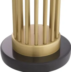 Casa Padrino Luxus Tischleuchte Antik Messingfarben / Schwarz / Weiß Ø 45 x H. 83 cm - Moderne Metall Schreibtischleuchte mit Marmorsockel und rundem Lampenschirm - Wohnzimmer Lampe