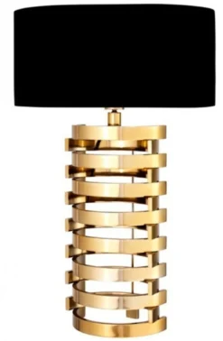 Casa Padrino Luxus Tischleuchte Gold Finish mit schwarzem Lampenschirm, 74 x 50 cm - Elegante Designerleuchte