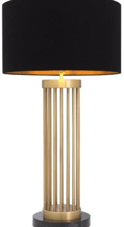 Casa Padrino Luxus Tischleuchte Antik Messingfarben / Schwarz Ø 45 x H. 83 cm - Moderne Metall Schreibtischleuchte mit Marmorsockel und rundem Lampenschirm - Wohnzimmer Lampe