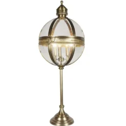Casa Padrino Luxus Tischleuchte Messingfarben Ø 43 x H. 112 cm - Große Kugellaterne mit Glaskugel