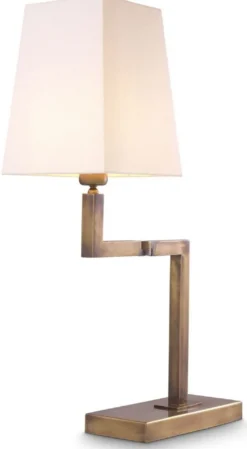 Casa Padrino Luxus Tischleuchte Vintage Messingfarben / Weiß H. 69 cm - Edle Schreibtischleuchte mit Schwenkarm und Lampenschirm - Luxus Qualität