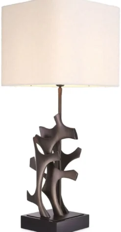 Casa Padrino Luxus Tischleuchte Bronze / Schwarz / Creme 35 x 35 x H. 85,5 cm - Schreibtischleuchte mit quadratischem Lampenschirm - Luxus Tischleuchten - Luxus Schreibtischleuchten