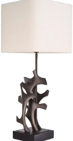 Casa Padrino Luxus Tischleuchte Bronze / Schwarz / Creme 35 x 35 x H. 85,5 cm - Schreibtischleuchte mit quadratischem Lampenschirm - Luxus Tischleuchten - Luxus Schreibtischleuchten