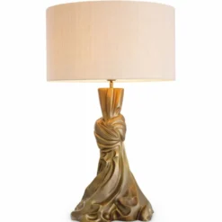 Casa Padrino Luxus Tischleuchte Vintage Messing / Creme H. 88 cm - Runde Schreibtischleuchte - Luxus Leuchten