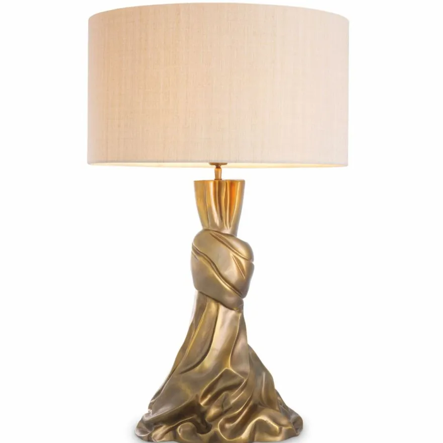 Casa Padrino Luxus Tischleuchte Vintage Messing / Creme H. 88 cm - Runde Schreibtischleuchte - Luxus Leuchten