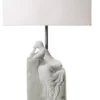 Casa Padrino Luxus Tischleuchte Grau / Weiß 30 x 20 x H. 57 cm - Designer Tischlampe mit hangefertigter Porzellan Skulptur einer meditierender Frau Mod2