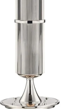 Casa Padrino Luxus Tischleuchte Silber / Weiß Ø 38 x H. 71 cm - Tischlampe mit rundem Leinen Lampenschirm