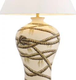 Casa Padrino Luxus Tischleuchte Beige / Antik Messingfarben / Weiß Ø 56 x H. 86 cm - Handbemalte Porzellan Tischlampe - Luxus Kollektion