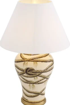 Casa Padrino Luxus Tischleuchte Beige / Antik Messingfarben / Weiß Ø 56 x H. 86 cm - Handbemalte Porzellan Tischlampe - Luxus Kollektion