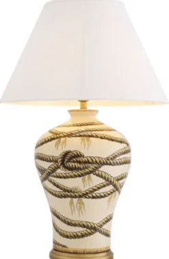 Casa Padrino Luxus Tischleuchte Beige / Antik Messingfarben / Weiß Ø 56 x H. 86 cm - Handbemalte Porzellan Tischlampe - Luxus Kollektion