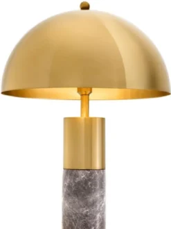 Casa Padrino Luxus Tischleuchte Messingfarben / Grau Ø 50 x H. 70 cm - Tischlampe mit rundem Metall Lampenschirm